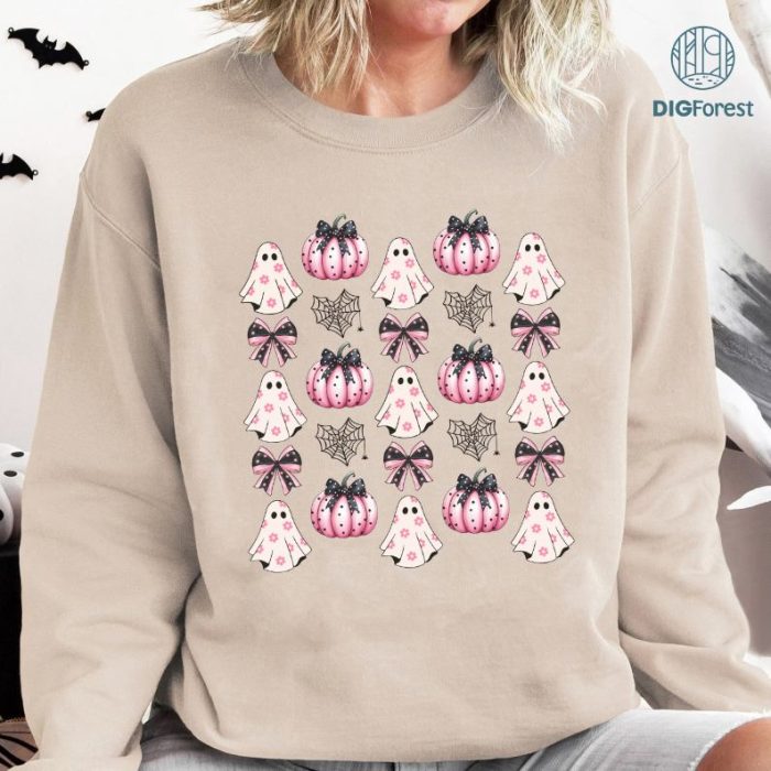 Halloween Pink Ghost Coquette Web Shirt, Coquette Halloween Shirt, Coquette Pink Bow Ghost Shirts, Cute Ghost Graphic Tee, Pink Coquette Halloween T-Shirt, Pink Spooky Vibes Shirts