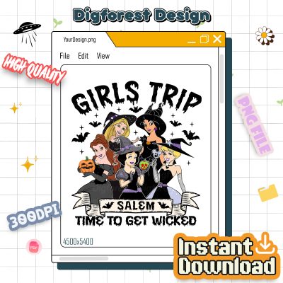 Vintage Disney Princess Girl Trip PNG, Walt DW Halloween Shirt, Spooky Princess Character Design