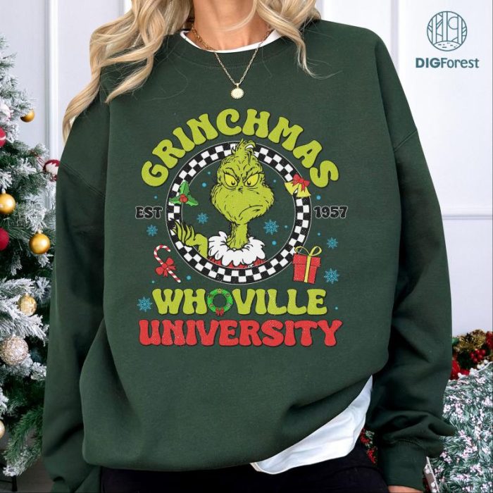 Whoville University Est 1957 Png, Grinch Hand Christmas Shirt, Grinchmas Whoville University Png, Grinchmas Sweatshirt