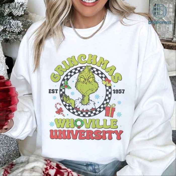 Whoville University Est 1957 Png, Grinch Hand Christmas Shirt, Grinchmas Whoville University Png, Grinchmas Sweatshirt