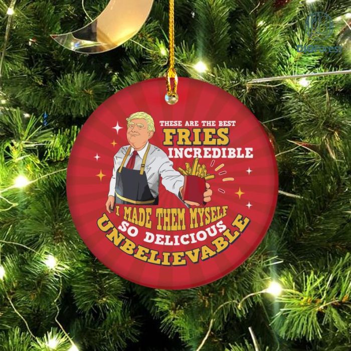 Trump Making Fries Ceramic Ornament, Trump Daddy Ornament, Trump Political Ornament, Trump 2024 Ornament