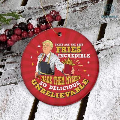 Trump Making Fries Ceramic Ornament, Trump Daddy Ornament, Trump Political Ornament, Trump 2024 Ornament