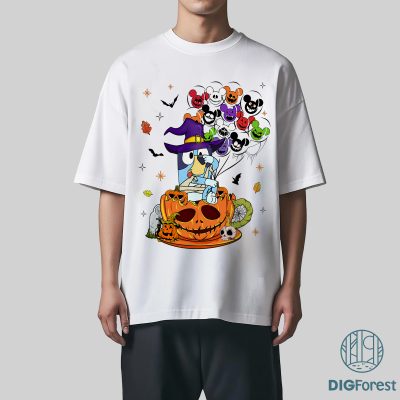 Bluey Halloween Party PNG, Trick or Treat Clipart, Bluey Heelerween Shirt Design, Bluedog Family Halloween Sublimation