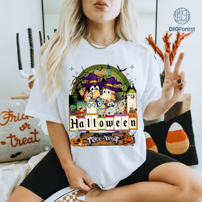 Bluey Friends Happy Halloween PNG Digital, Bluey Trick Or Treat Instant Download, Bluey Heelerween Png, Halloween Sweatshirt, Spooky Season