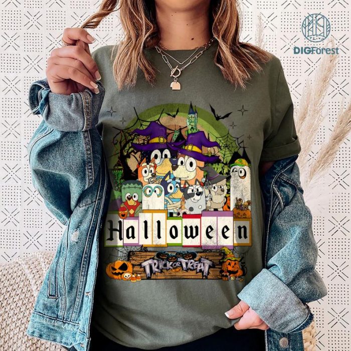 Bluey Friends Happy Halloween PNG Digital, Bluey Trick Or Treat Instant Download, Bluey Heelerween Png, Halloween Sweatshirt, Spooky Season