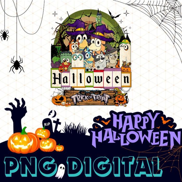 Bluey Friends Happy Halloween PNG Digital, Bluey Trick Or Treat Instant Download, Bluey Heelerween Png, Halloween Sweatshirt, Spooky Season