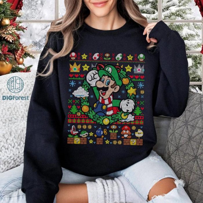 Luigi Super Mario Christmas Shirt, Mario Bros Xmas Sweatshirt, Luigi Christmas Tee, Super Mario Holiday Shirt, Christmas Mario Gift, Luigi Xmas Shirt