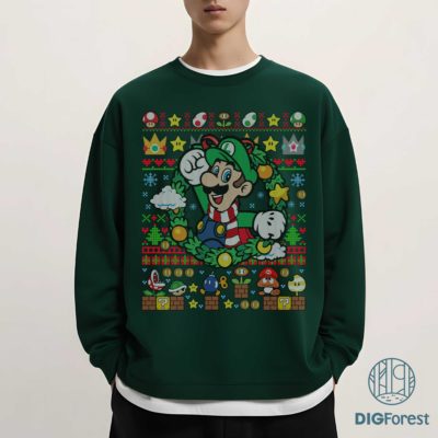 Luigi Super Mario Christmas PNG – Mario Bros Holiday Design, Luigi Xmas Gift Graphic
