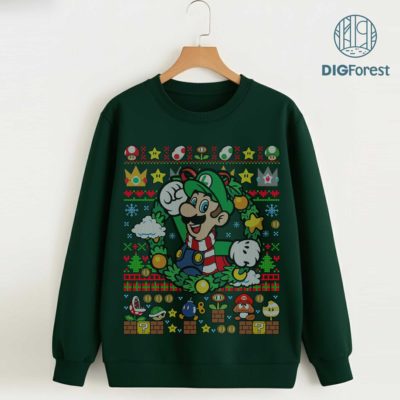 Luigi Super Mario Christmas PNG – Mario Bros Holiday Design, Luigi Xmas Gift Graphic