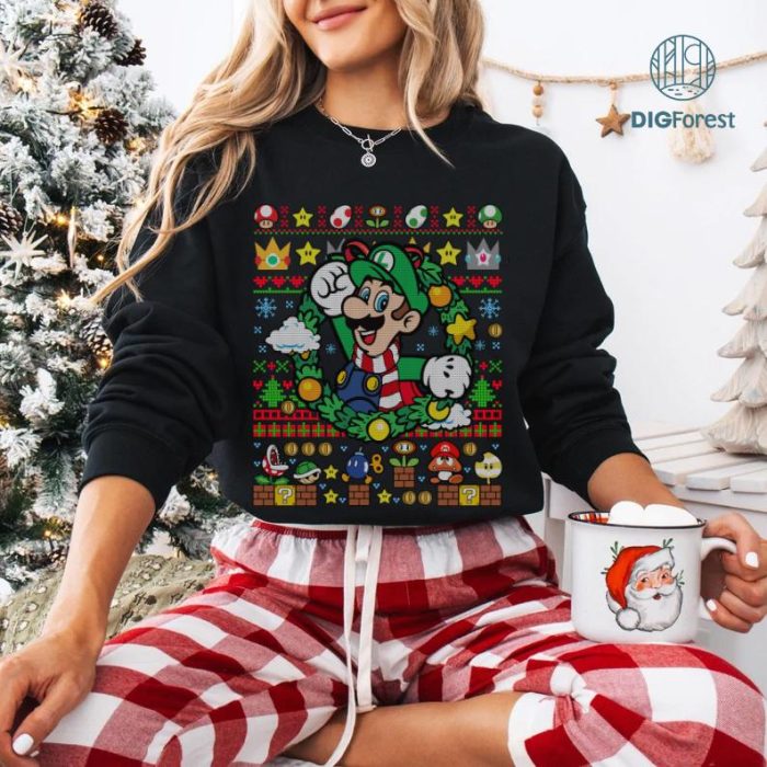 Luigi Super Mario Christmas Shirt, Mario Bros Xmas Sweatshirt, Luigi Christmas Tee, Super Mario Holiday Shirt, Christmas Mario Gift, Luigi Xmas Shirt