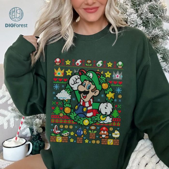 Luigi Super Mario Christmas Shirt, Mario Bros Xmas Sweatshirt, Luigi Christmas Tee, Super Mario Holiday Shirt, Christmas Mario Gift, Luigi Xmas Shirt