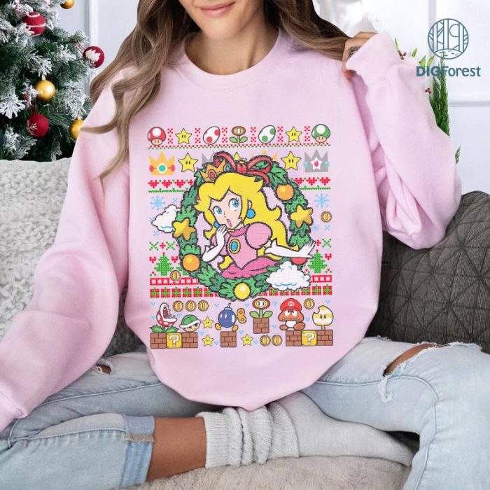 Princess Peach Super Mario Christmas Shirt, Super Mario Bros Holiday Shirt, Princess Peach Xmas Sweatshirt, Super Mario Characters Christmas Shirt, Princess Peach Christmas Tee