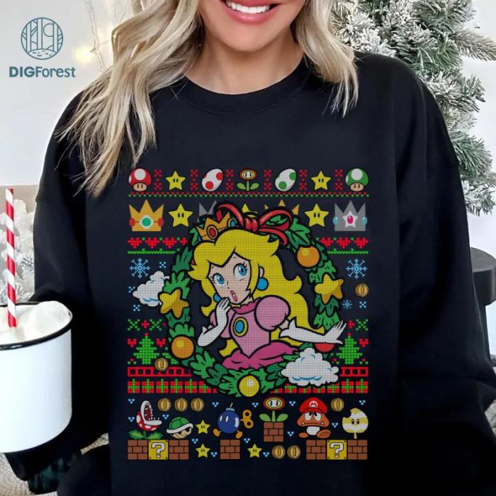 Princess Peach Super Mario Christmas Shirt, Super Mario Bros Holiday Shirt, Princess Peach Xmas Sweatshirt, Super Mario Characters Christmas Shirt, Princess Peach Christmas Tee