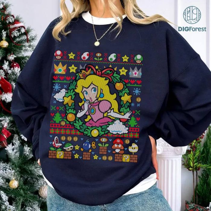 Princess Peach Super Mario Christmas Shirt, Super Mario Bros Holiday Shirt, Princess Peach Xmas Sweatshirt, Super Mario Characters Christmas Shirt, Princess Peach Christmas Tee