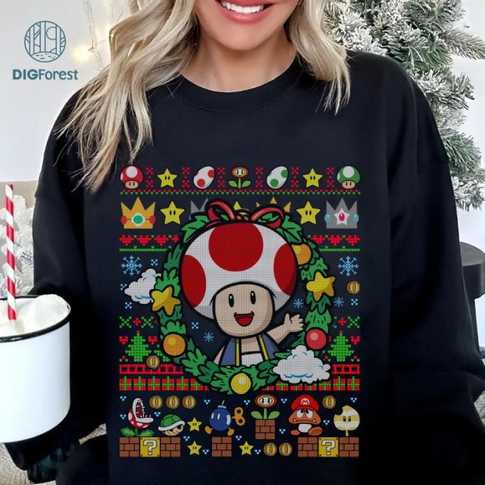 Toad Super Mario Christmas Shirt, Super Mario Bros Characters Tee, Toad Christmas Sweatshirt, Christmas Movie Shirt, Holiday Toad Shirt, Xmas Mario Shirt