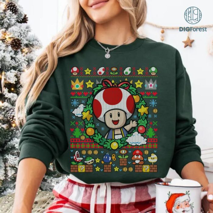 Toad Super Mario Christmas Shirt, Super Mario Bros Characters Tee, Toad Christmas Sweatshirt, Christmas Movie Shirt, Holiday Toad Shirt, Xmas Mario Shirt