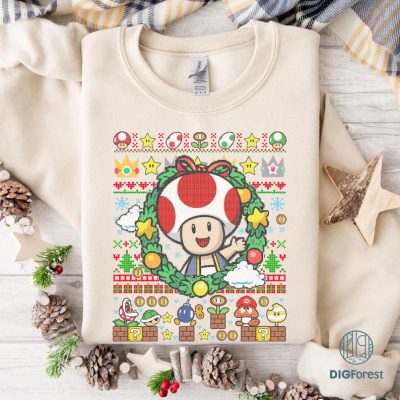 Toad Super Mario Christmas Shirt, Super Mario Bros Characters Tee, Toad Christmas Sweatshirt, Christmas Movie Shirt, Holiday Toad Shirt, Xmas Mario Shirt