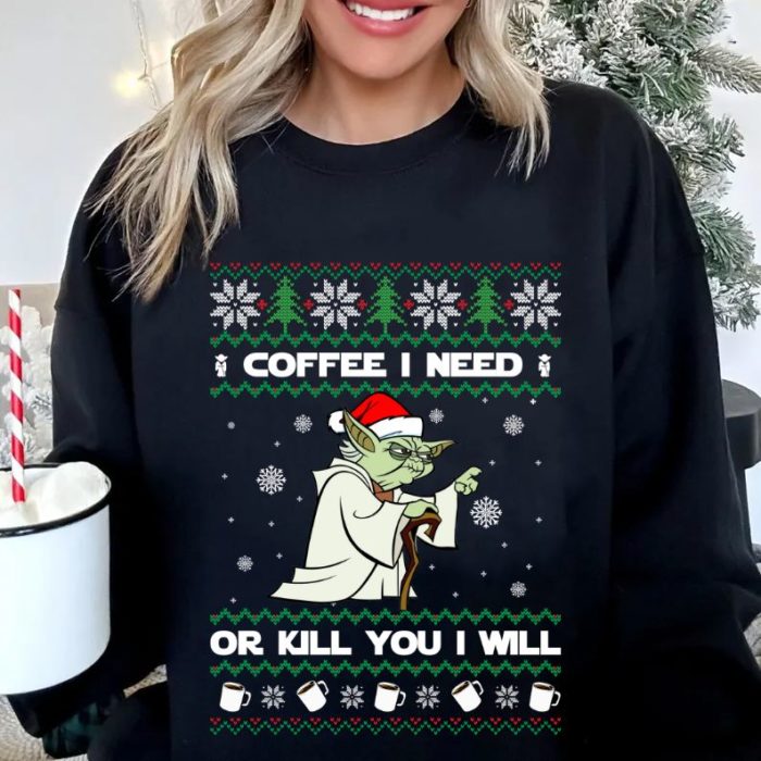 Baby Yoda Ugly Christmas Sweatshirt, Grogu Christmas Shirt, Star Wars Baby Yoda Coffee Shirt, Funny Christmas Shirt, Holiday Grogu Shirt 2024