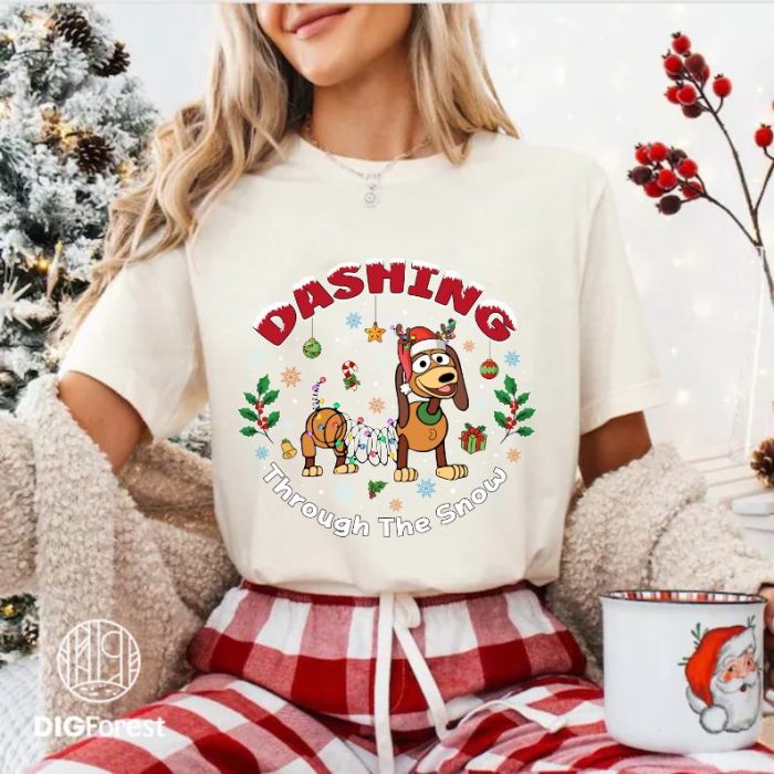 Disney Dashing Through The Snow Christmas Sweatshirt | Slinky Dog Toy Story Xmas Tee | Toy Story Holiday Gift Shirt