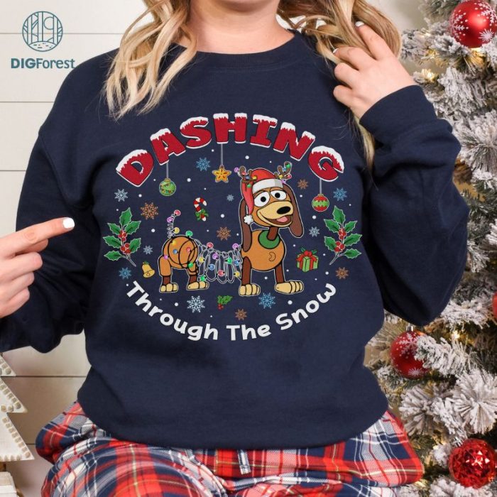 Disney Dashing Through The Snow Christmas Sweatshirt | Slinky Dog Toy Story Xmas Tee | Toy Story Holiday Gift Shirt