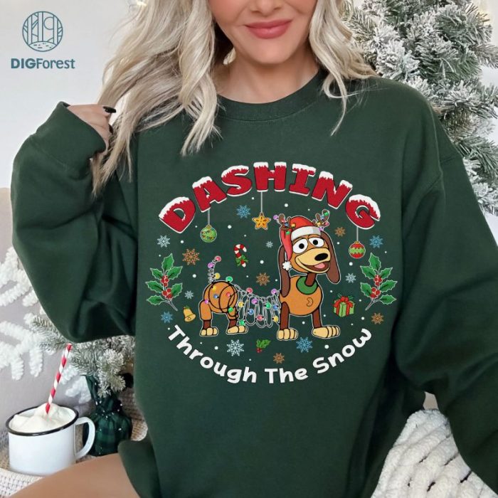 Disney Dashing Through The Snow Christmas Sweatshirt | Slinky Dog Toy Story Xmas Tee | Toy Story Holiday Gift Shirt