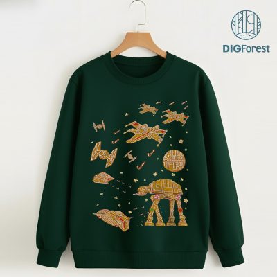 Millennium Falcon AT-AT Gingerbread Christmas Shirt - Funny Star Wars Xmas Tee, Disneyland Family Vacation 2025