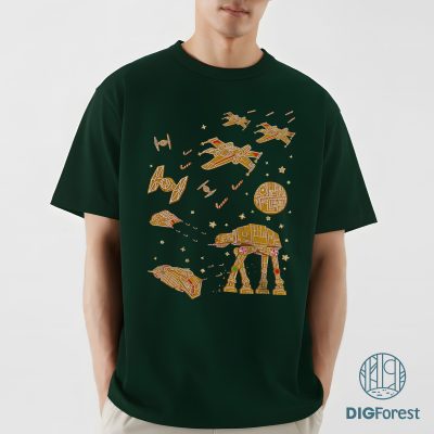 Millennium Falcon AT-AT Gingerbread Christmas Shirt - Funny Star Wars Xmas Tee, Disneyland Family Vacation 2025