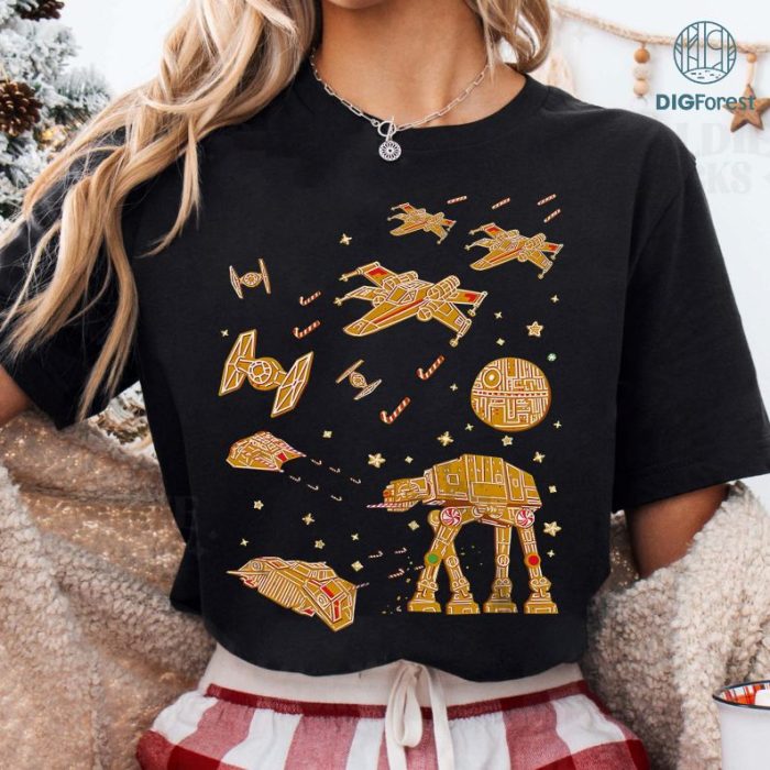 Millennium Falcon AT-AT Gingerbread Christmas Shirt | Funny Star Wars Xmas Tee | Disneyland Family Vacation Party 2024