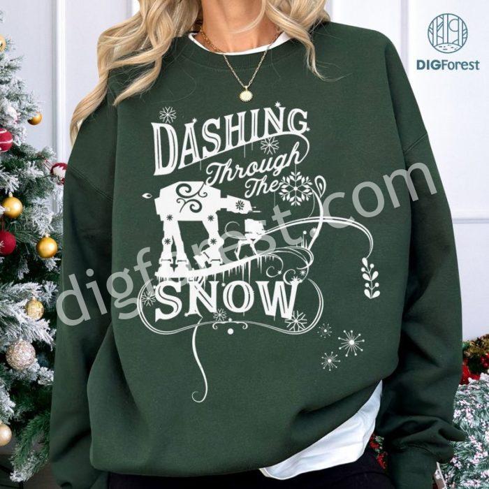 AT-AT Dashing Through Snow Christmas T-Shirt | Funny Star Wars Xmas Tee | Disneyland Family Vacation 2024 Gift