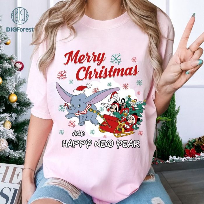 Disney Merry Christmas and Happy New Year Shirt, Mouse and Friends Disneyland Holiday Shirt, Family Christmas Trip Shirt, Happy New Year 2025 T-shirt