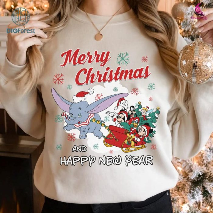 Disney Merry Christmas and Happy New Year Shirt, Mouse and Friends Disneyland Holiday Shirt, Family Christmas Trip Shirt, Happy New Year 2025 T-shirt