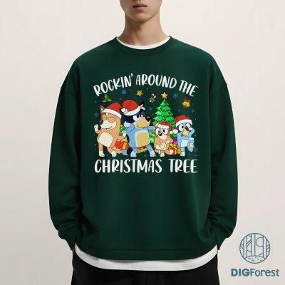Bluey Christmas Shirt - Rocking Around The Christmas Tree Sweatshirt, Kids Bluey Xmas Shirt, Bluey Sweatshirt