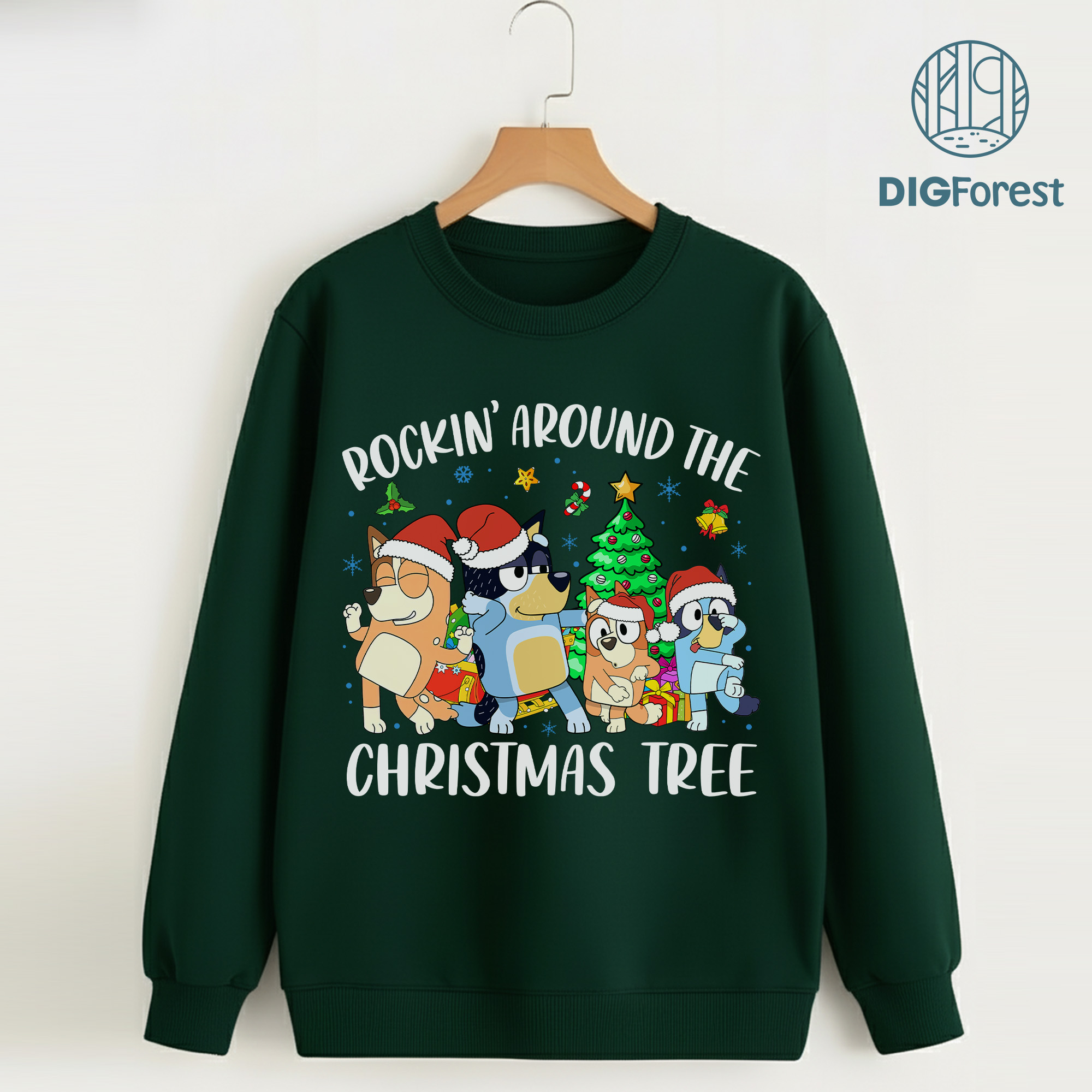 Bluey Christmas Shirt - Rocking Around The Christmas Tree Sweatshirt, Kids Bluey Xmas Shirt, Bluey Sweatshirt Bluey Christmas Shirt - Rocking Around The Christmas Tree Sweatshirt, Kids Bluey Xmas Shirt, Bluey Sweatshirt
