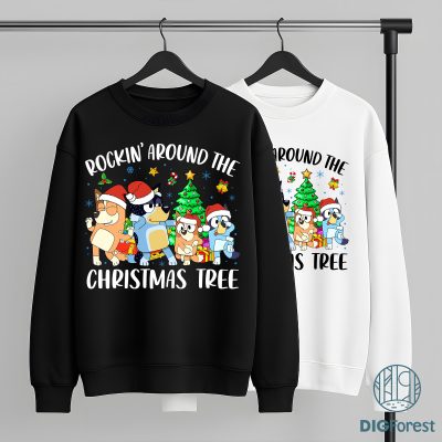 Bluey Christmas Shirt - Rocking Around The Christmas Tree Sweatshirt, Kids Bluey Xmas Shirt, Bluey Sweatshirt Bluey Christmas Shirt - Rocking Around The Christmas Tree Sweatshirt, Kids Bluey Xmas Shirt, Bluey Sweatshirt