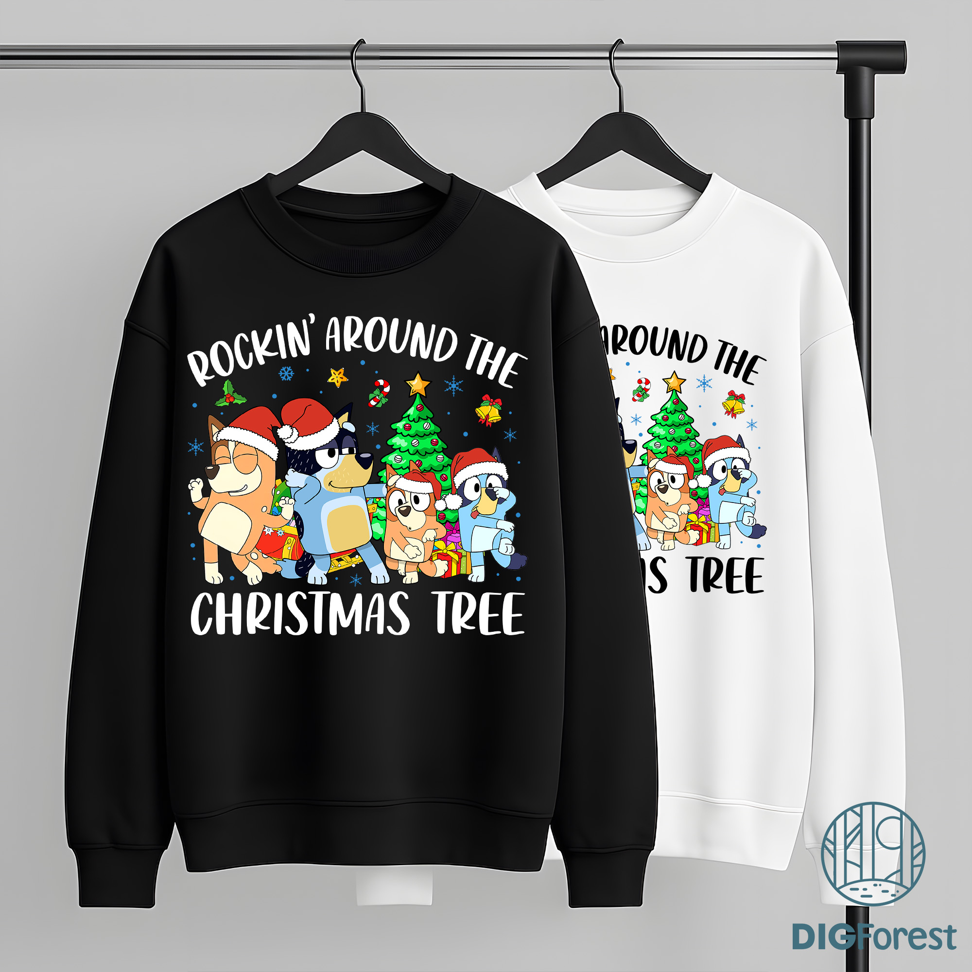 Bluey Christmas Shirt - Rocking Around The Christmas Tree Sweatshirt, Kids Bluey Xmas Shirt, Bluey Sweatshirt Bluey Christmas Shirt - Rocking Around The Christmas Tree Sweatshirt, Kids Bluey Xmas Shirt, Bluey Sweatshirt