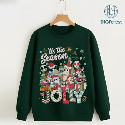 Bluey Tis The Season To Be Jolly Shirt - Bluey Bingo Christmas Tree Sweatshirt, Santa Claus Bluey Shirt, Merry Christmas Bluey Tis The Season To Be Jolly Shirt - Bluey Bingo Christmas Tree Sweatshirt, Santa Claus Bluey Shirt, Merry Christmas
