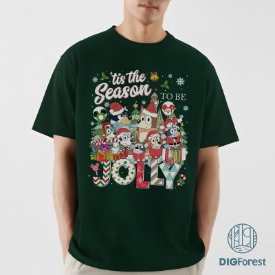 Bluey Tis The Season To Be Jolly Shirt - Bluey Bingo Christmas Tree Sweatshirt, Santa Claus Bluey Shirt, Merry Christmas Bluey Tis The Season To Be Jolly Shirt - Bluey Bingo Christmas Tree Sweatshirt, Santa Claus Bluey Shirt, Merry Christmas
