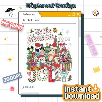 Bluey Tis The Season To Be Jolly Shirt - Bluey Bingo Christmas Tree Sweatshirt, Santa Claus Bluey Shirt, Merry Christmas