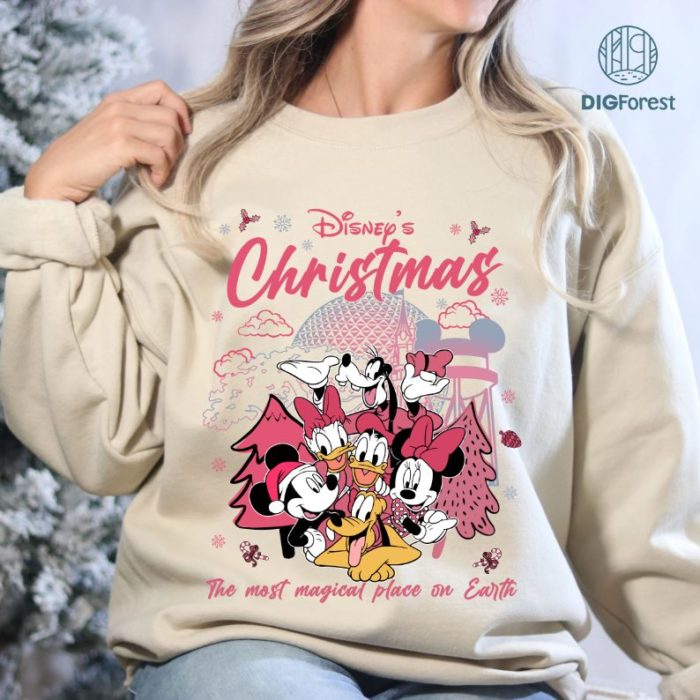 Disneyland Pink Christmas Shirt, Disney Mickey and Friends Christmas Shirt, Retro Disneyland Holiday Shirt, Mickey's Very Merry Christmas Party Tee