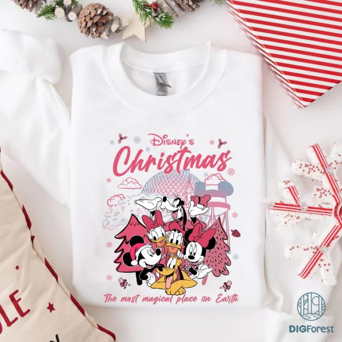 Disneyland Pink Christmas Shirt, Disney Mickey and Friends Christmas Shirt, Retro Disneyland Holiday Shirt, Mickey's Very Merry Christmas Party Tee