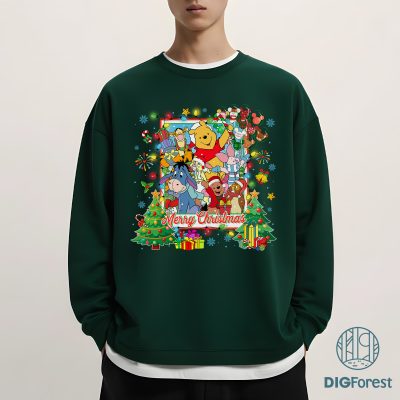 Disney Pooh and Friends Christmas Shirt - Winnie the Pooh Holiday Sweatshirt, Piglet and Eeyore Christmas Shirt