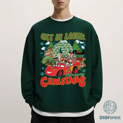 Disney Mickey & Friends Get In Loser We’re Saving Christmas Shirt - Cars Lightning McQueen Xmas Sweatshirt