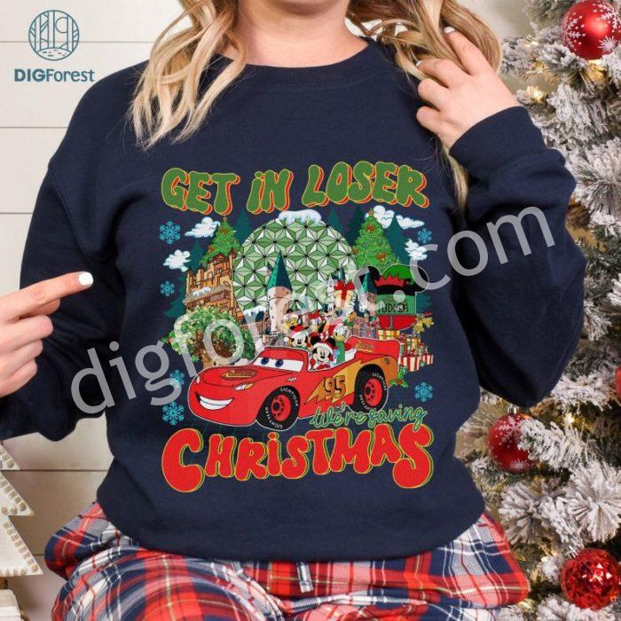 Disney Mickey & Friends Get In Loser We're Saving Christmas Shirt | Cars Lightning McQueen Xmas Shirt | Mickey's Very Merry Christmas Party 2024