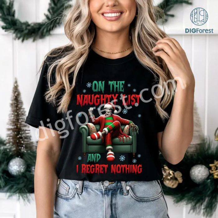 Santa Freddy Kruegers On the Naughty List and I Regret Nothing Shirt | Funny Christmas Movie Tee | Merry Creepmas Xmas Shirt