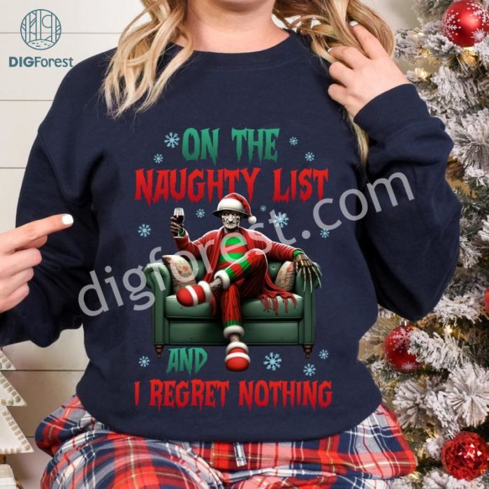 Santa Freddy Kruegers On the Naughty List and I Regret Nothing Shirt | Funny Christmas Movie Tee | Merry Creepmas Xmas Shirt