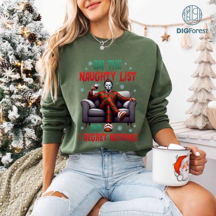 Michael Myers On the Naughty List and I Regret Nothing Shirt | Funny Christmas Movie Tee | Merry Creepmas Xmas Shirt