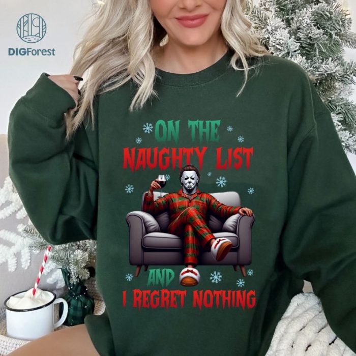 Michael Myers On the Naughty List and I Regret Nothing Shirt | Funny Christmas Movie Tee | Merry Creepmas Xmas Shirt