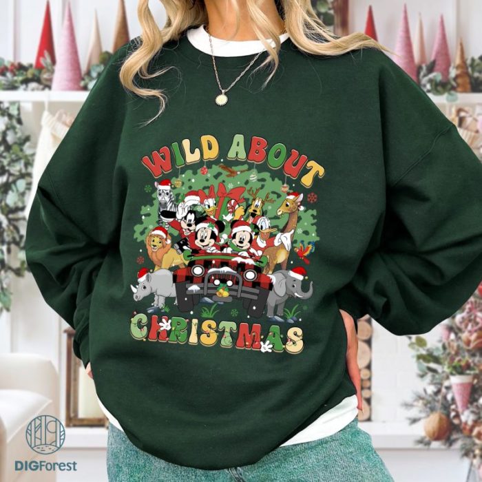 Disney Mickey & Friends Wild About Christmas Shirt | Disneyland Christmas Sweatshirt | Magic Kingdom Kids Toddler Tee