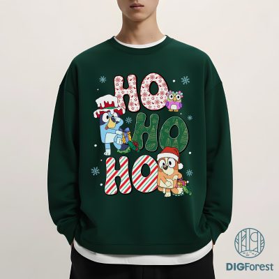 Bluey Ho Ho Ho Christmas Shirt - Blue Dog Holiday Sweatshirt, Bluey and Bingo Shirt, Kids Bluey Family Design