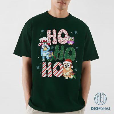 Bluey Ho Ho Ho Christmas Shirt - Blue Dog Holiday Sweatshirt, Bluey and Bingo Shirt, Kids Bluey Family Design Bluey Ho Ho Ho Christmas Shirt - Blue Dog Holiday Sweatshirt, Bluey and Bingo Shirt, Kids Bluey Family Design